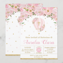 Warm luchtballonroze Floral Baptisme Christening i