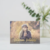 Warm maakt Gold Script Horizontal Holiday Foto Briefkaart (Staand voorkant)