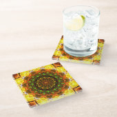 Warm Mandala Art met groene vormen Glazen Onderzetter (Schuin)