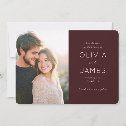 Warm Maroon Elegant Photo Save The Date (Voorkant)