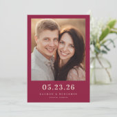 Warm Maroon Minimalistische Foto Save The Date (Staand voorkant)