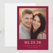 Warm Maroon Minimalistische Foto Save The Date (Voorkant / Achterkant)
