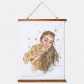 Warm Meisje & Kat Illustratie Hout - Topped Wall T Hangend Wandkleed (Voorkant)