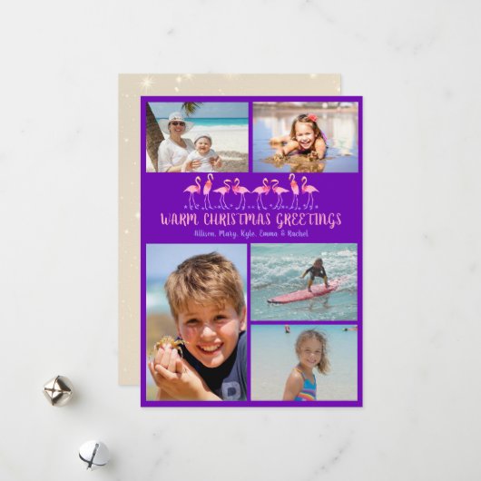 Warm met kerstgraten Flamingos Foto Collage Feestdagenkaart (Voorkant / Achterkant in situ)