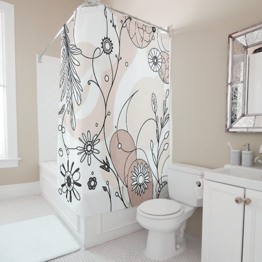 Warm Minimal Boho Art voor Huizen Douchegordijn (In situ)