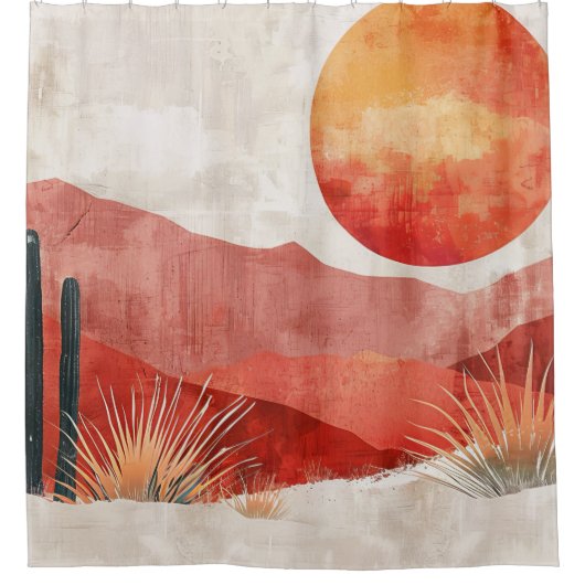 Warm Minimalistisch - Abstract Boho Woestijnlandsc Douchegordijn (Voorkant)