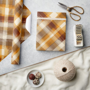 Warm Mosterd Bruine Herfst Tartan Plaid Patroon Cadeaupapier