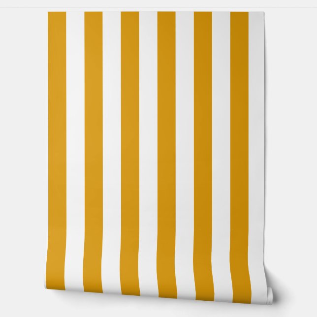 Warm Mosterdgeel en Witte Strepen Behang  (Afrollen)
