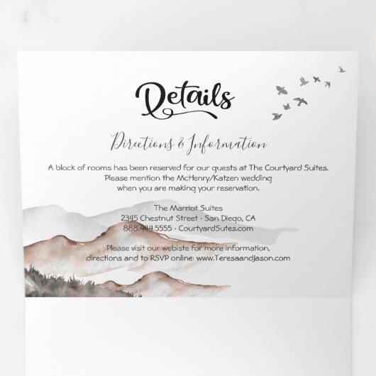 Warm Mountain Wedding Drieluik Uitnodiging (Binnenzijde eerst)