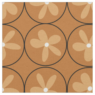 Warm Mustard Floral Tile - Combed Cotton Fabric Stof
