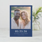 Warm Navy Minimalistische Foto Save The Date (Staand voorkant)