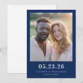 Warm Navy Minimalistische Foto Save The Date (Voorkant / Achterkant)