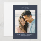 Warm Navy Minimalistische Foto Save The Date (Voorkant / Achterkant)