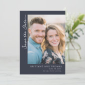 Warm Navy Minimalistische Foto Save The Date (Staand voorkant)