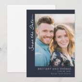 Warm Navy Minimalistische Foto Save The Date (Voorkant / Achterkant)