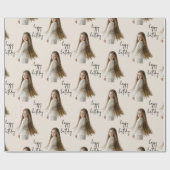 Warm Neutraal & Aangepaste Verjaardag tekst en fot Cadeaupapier (Vlak)