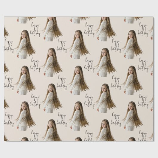 Warm Neutraal & Aangepaste Verjaardag tekst en fot Cadeaupapier (Vlak)