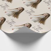 Warm Neutraal & Aangepaste Verjaardag tekst en fot Cadeaupapier (Hoek)