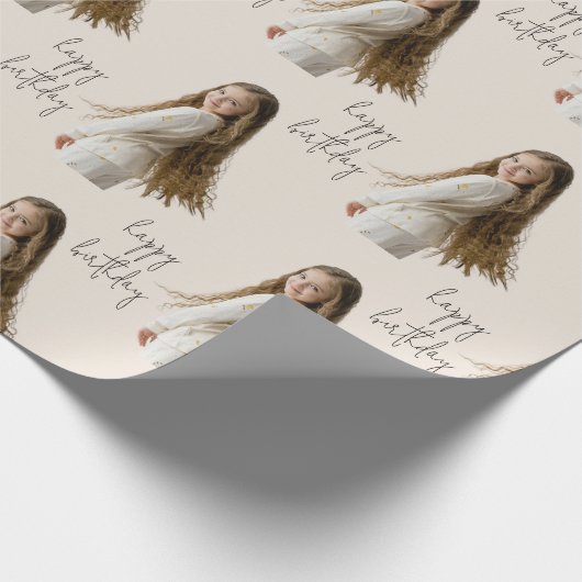 Warm Neutraal & Aangepaste Verjaardag tekst en fot Cadeaupapier (Hoek)