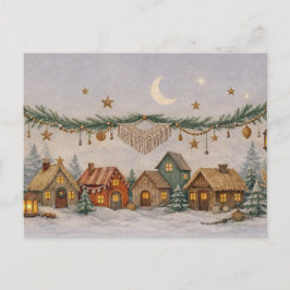 Warm Neutraal Aquarel Boho Kerst Dorp  Feestdagenkaart