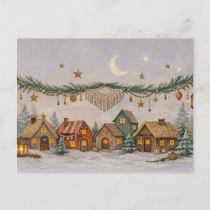Warm Neutraal Aquarel Boho Kerst Dorp  Feestdagenkaart