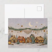 Warm Neutraal Aquarel Boho Kerst Dorp  Feestdagenkaart (Voorkant / Achterkant)