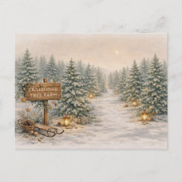 Warm Neutraal Aquarel Kerstboomgaard Winter Feestdagenkaart