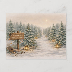 Warm Neutraal Aquarel Kerstboomgaard Winter Feestdagenkaart