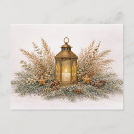 Warm neutraal aquarel kerstlantern  feestdagenkaart