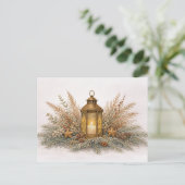 Warm neutraal aquarel kerstlantern feestdagenkaart (Staand voorkant)