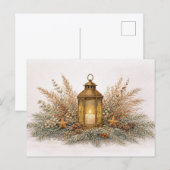Warm neutraal aquarel kerstlantern feestdagenkaart (Voorkant / Achterkant)