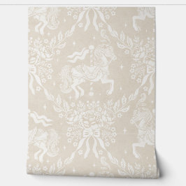 Warm Neutraal Beige Rococo Carrouselpaarden Bloeme Behang
