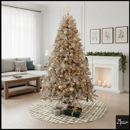 Warm Neutraal Sepia Gingham Schachbrett Klassiek Kerstboom Rok