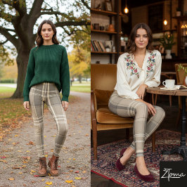 Warm Neutraal Tannige Beige Schotse Ruit Leggings