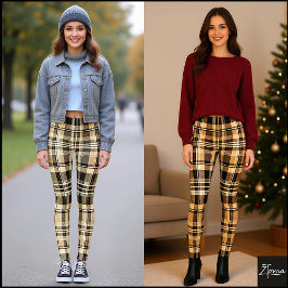 Warm Neutraal Tannige Bruine Klassieke Plaid Leggings