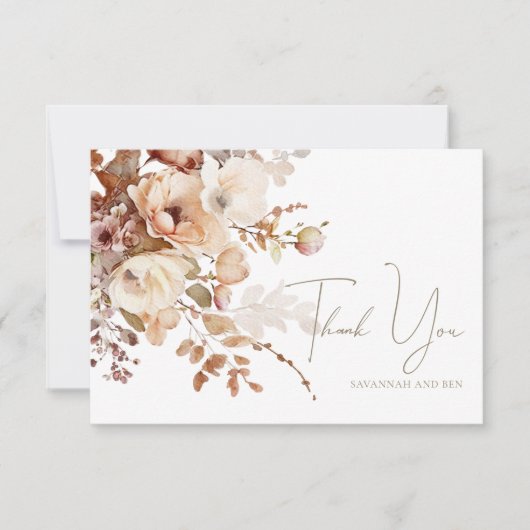 Warm neutraal Waterverf bloemig bedankje Kaart (Voorkant)