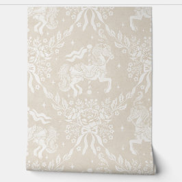 Warm Neutral Beige Rococo Carousel Horses Florals Behang