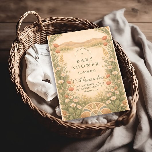 Warm Neutral Desert Botanicals Baby Shower Kaart