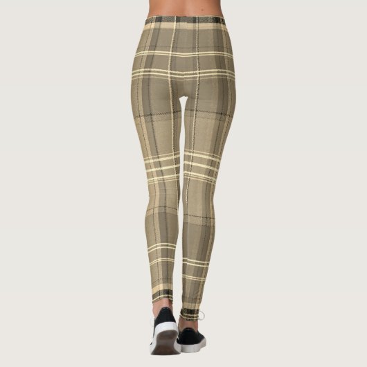 Warm Neutral Tan Beige Plaid Tartan Leggings (Achterkant)