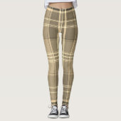 Warm Neutral Tan Beige Plaid Tartan Leggings (Voorkant)