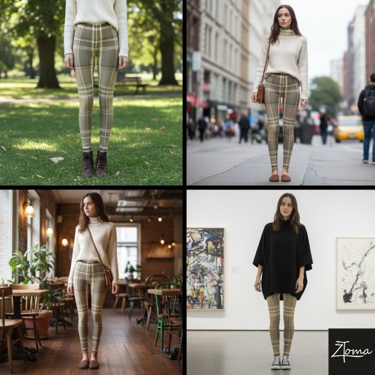 Warm Neutral Tan Beige Plaid Tartan Leggings