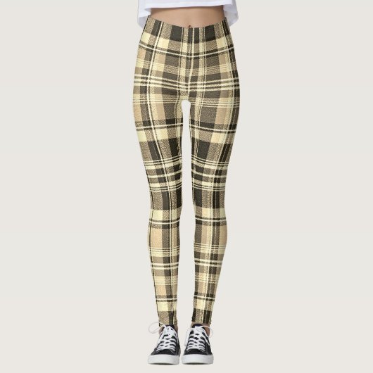 Warm Neutral Tan Brown Classic Plaid Leggings (Voorkant)