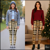 Warm Neutral Tan Brown Classic Plaid Leggings