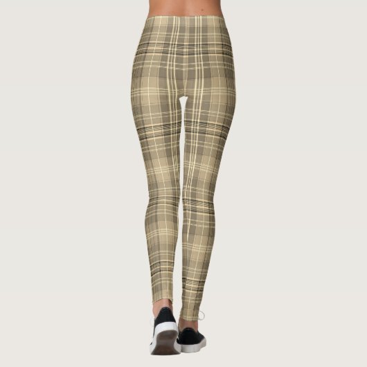 Warm Neutral Tan Plaid Tartan Pattern Leggings (Achterkant)