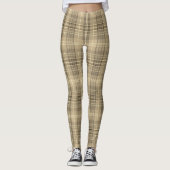 Warm Neutral Tan Plaid Tartan Pattern Leggings (Voorkant)