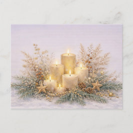 Warm Neutral Watercolor Christmas Candle Botanical Feestdagenkaart