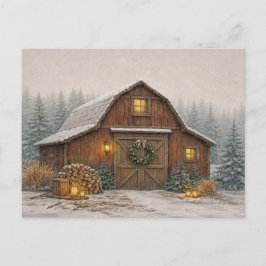 Warm Neutral Watercolor Rustic Christmas Barn  Feestdagenkaart