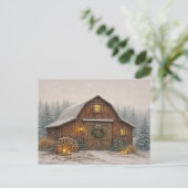 Warm Neutral Watercolor Rustic Christmas Barn Feestdagenkaart (Staand voorkant)
