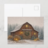 Warm Neutral Watercolor Rustic Christmas Barn Feestdagenkaart (Voorkant / Achterkant)