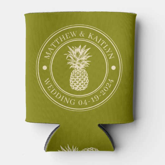 Warm Olijf Ananas Trouw Crest & Naam Blikjeskoeler (Voorkant)